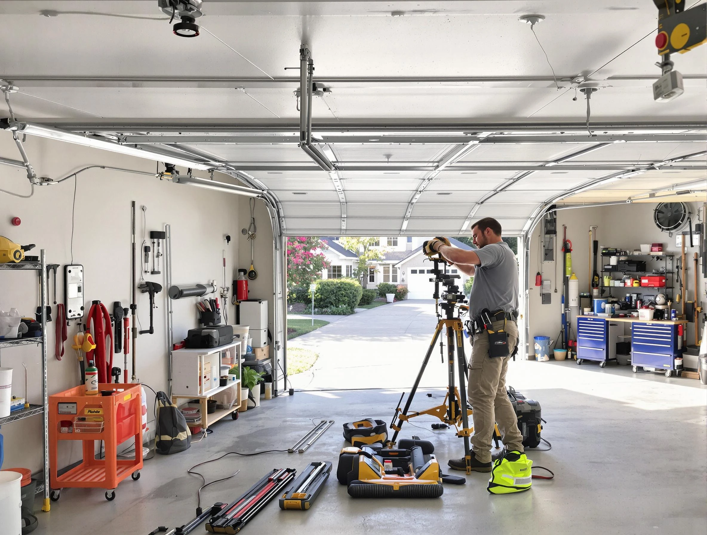 Youngtown Garage Door Repair specialist performing laser-guided track alignment in Youngtown